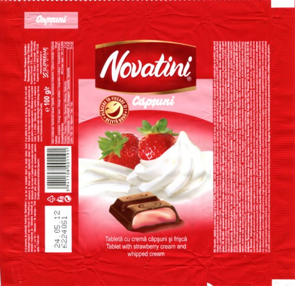 Novatini, compound with strawberry cream and whipped cream, 100g, 24.05.2011, Supreme chocolat S.R.L, Bucharest, Romania
