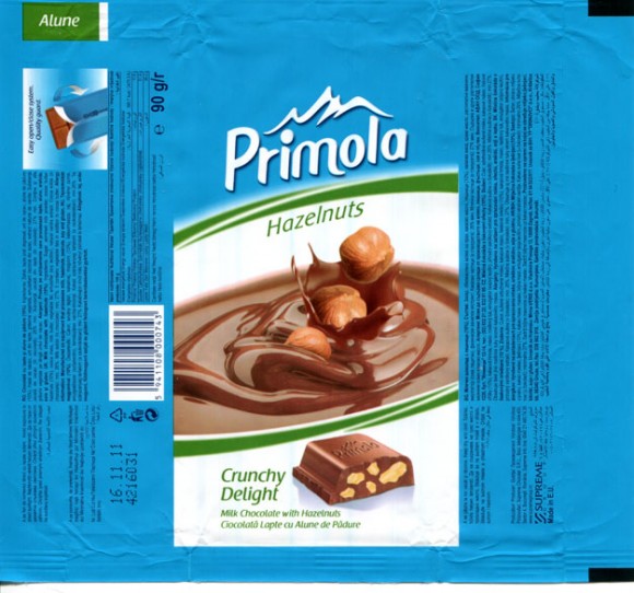Primola, milk chocolate with hazelnuts, 90g, 16.11.2010, Supreme Chocolat S.R.L., Bucharest, Romania