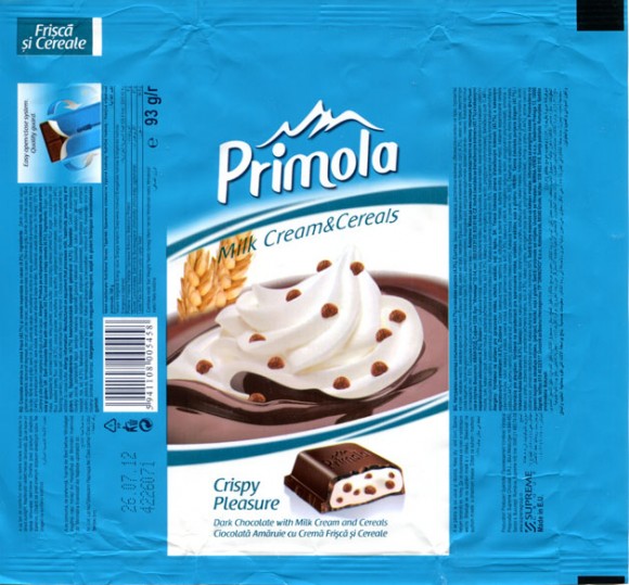 Primola, dark chocolate with milk cream, 93g, 26.07.2011, Supreme Chocolat S.R.L., Bucharest, Romania
