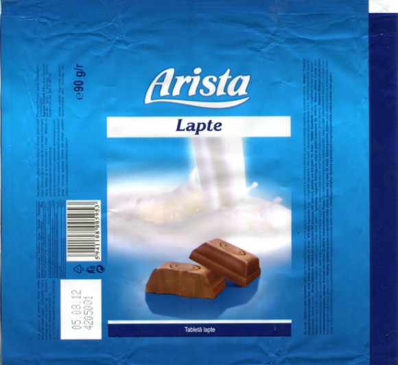 Arista, milk tablet, 90g, 05.08.2011, Supreme Chocolat S.R.L., Bucharest, Romania