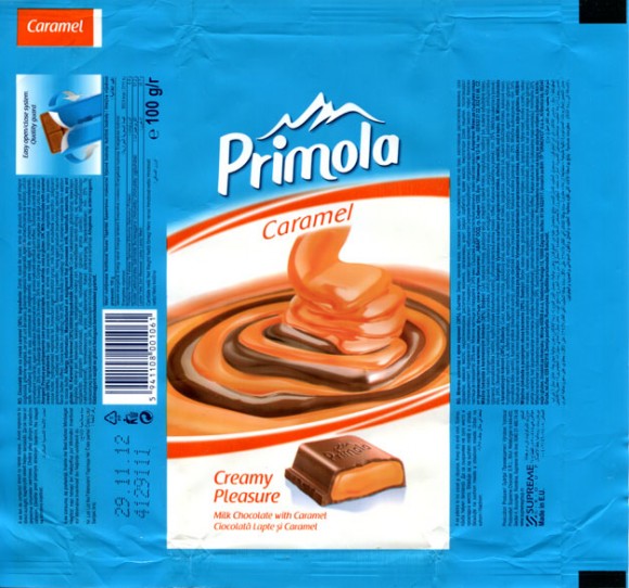 Primola, milk chocolate with caramel, 100g, 29.11.2011, Supreme Chocolat S.R.L., Bucharest, Romania