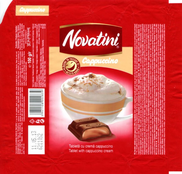 Novatini, tablet with cappuccino cream, 100g, 11.05.2012, Supreme Chocolat S.R.L., Bucharest, Romania