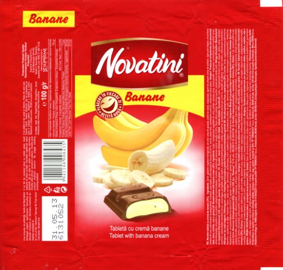 Novatini, tablet with banana cream, 100g, 31.05.2012, Supreme Chocolat S.R.L., Bucharest, Romania
