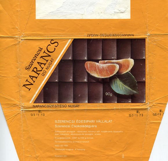 Narancs izu nugat, 100g, 13.11.1990, Szerencsi Csokoladegyara, Szerenci, Hungary