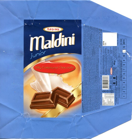 Maldini Junior, milky compound chocolate, 40g, 11.2011, Tayas Gida San ve Tic A.S., Turkey