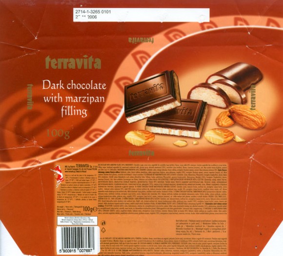 Dark chocolate with marzipan filling, 100g, 06.2007, Terravita, Poznan, Poland