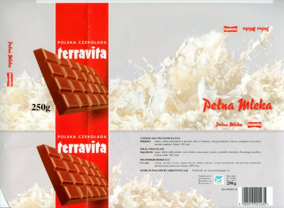 Petna mleka, milk chocolate, 250g, Terravita, Poznan, Poland