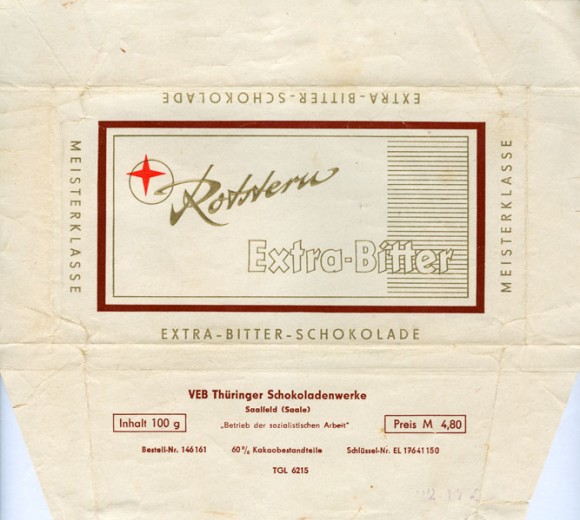 Extra bitter chocolate, 100g, 1974, Rotstern, Saalfeld/Saale, Deutsche Demokratische Republic
