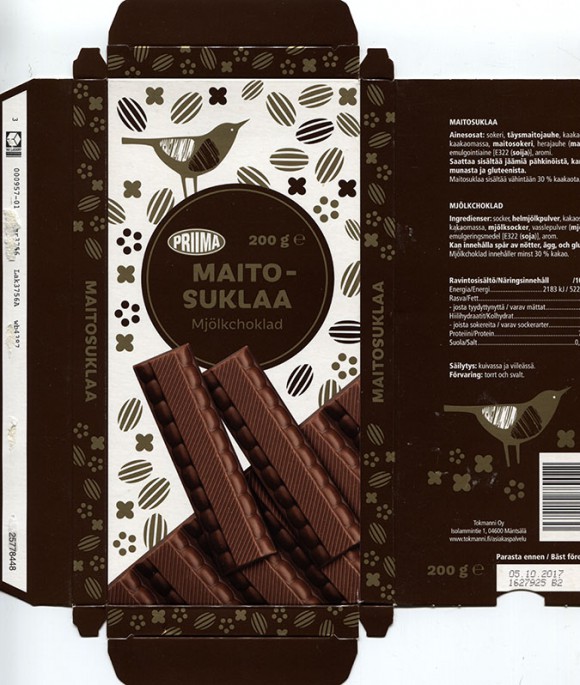 Priima, Milk chocolate, 200g, 05.10.2016, Tokmanni Oy, Mantsala, Finland