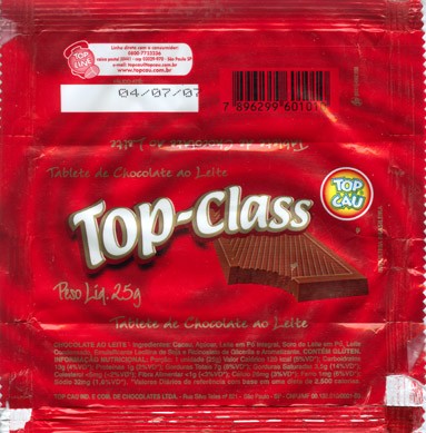Top-Class, milk chocolate, 25g, 04.07.2006, Top Cau Ind. e Com. de Chocolates Ltda, Sao Paulo, Brasil
