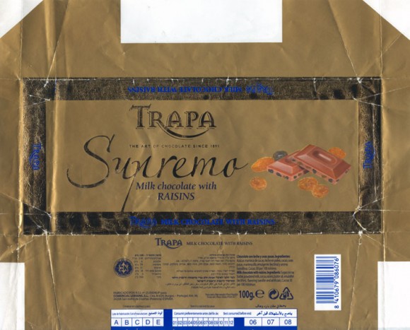 Supremo, milk chocolate with raisins, 100g, 01.2005, Trapa, San Isidro de Duenas, Spain