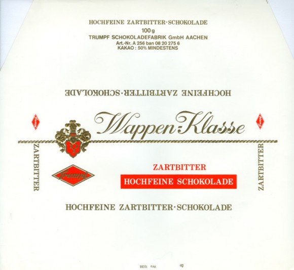 Wappen-Klasse, dark chocolate, 100g, 1980, Trumpf Schokoladenfabrik GmbH Aachen, Berlin, Germany