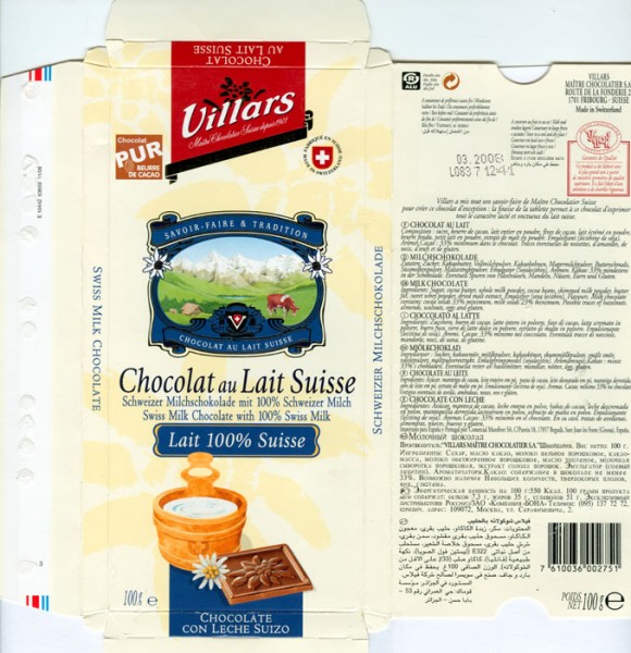 Milk chocolate , 100g, 03.2007, Villars Maitre Chocolatier S.A., Fribourg, Switzerland