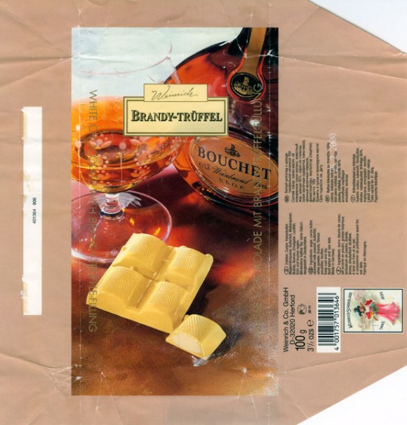 Brandy-Truffel, white chocolate with brandytruffle-filling, 100g, 25.02.2000
Weinrich&Co.GmbH D-32020 Herford