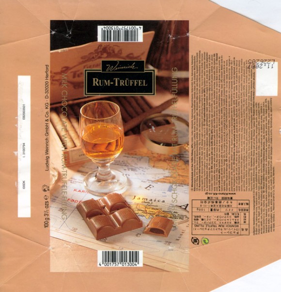 Rum-truffel, milk chocolate with rum-truffle filling, 100g, 11.2006, Ludwig Weinrich GmbH&Co., Herford, Germany