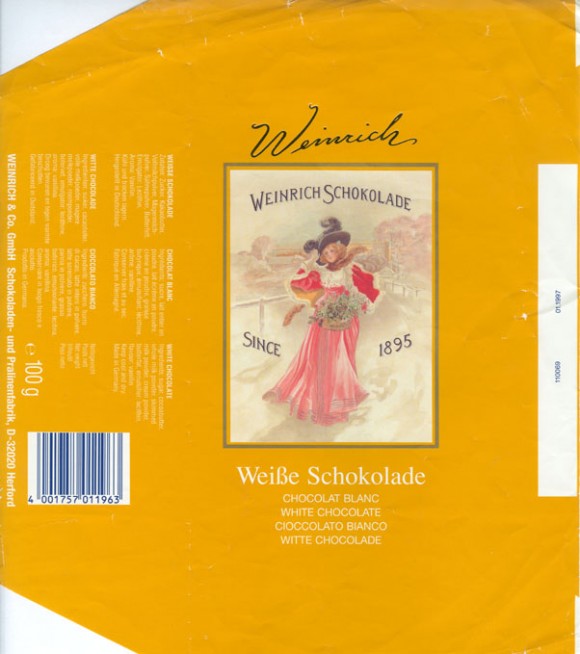 White chocolate, 100g, , Ludwig Weinrich & Co. GmbH Schokoladen- und Pralinefabrik, Herford, Germany