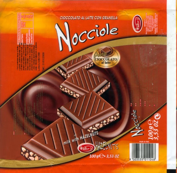 Nocciole, milk chocolate with hazelnuts, 100g, 31.01.2008, Witors, Corte de Frati, Cremona, Italy