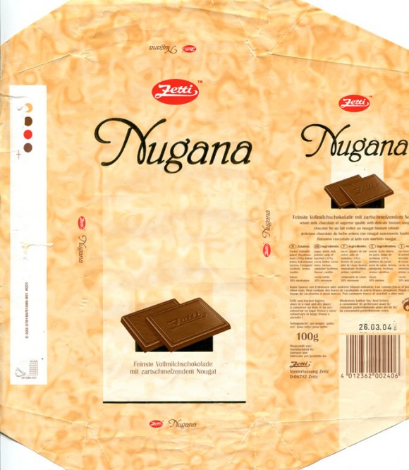 Nugana, whole milk chocolate of superior quality with delicate fondant nougat, 100g, 26.03.2003, Zetti, Zeitz, Germany