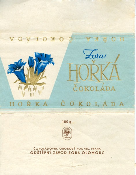 Horka cokolada, dark chocolate, 100g, 1960, Zora, Olomouc, Czech Republic (CZECHOSLOVAKIA)