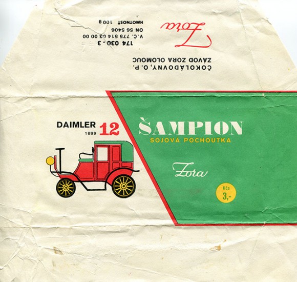 Sampion Daimler 1899 12, 100g, about 1985, Cokoladovny, Zora, Olomouc, Czechoslovakia