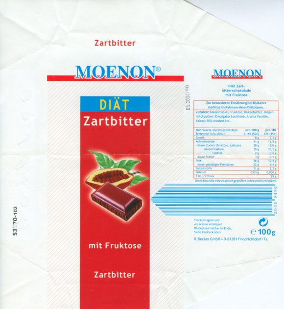 Dark chocolate sugar free, 100g, 06.2003, R.Becker GmbH, Friedrichsdorf, Germany
