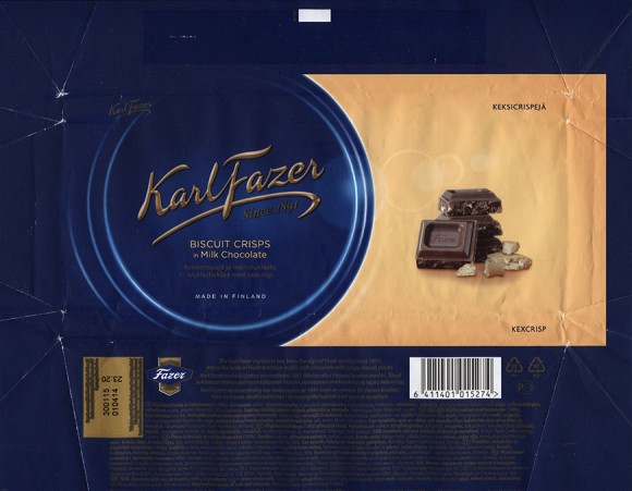 KarlFazer milk chocolate with biscuit crisps, 195g, 01.04.2014, Fazer Makeiset, Helsinki, Finland