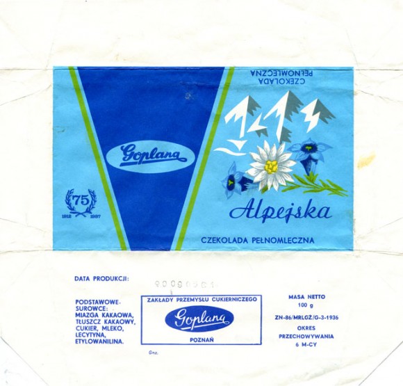 Alpejska, milk chocolate, 100g, 05.06.1990, Goplana, Okres Przechowywania, Poznan, Poland