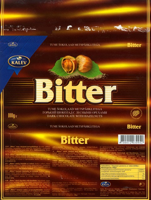Bitter, dark chocolate with hazelnuts, 100g, 09.10.2006, Kalev, Lehmja, Estonia
