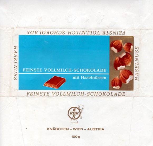 Milk chocolate with hazelnuts, 100g, about 1960, Knabchen, Wien, Austria