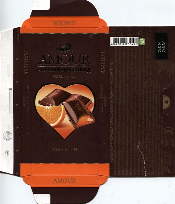 Amour, dark chocolate with orange filling, 100g, 27.12.2013, GB JSC PA Konti, Donetsk, Ukraine