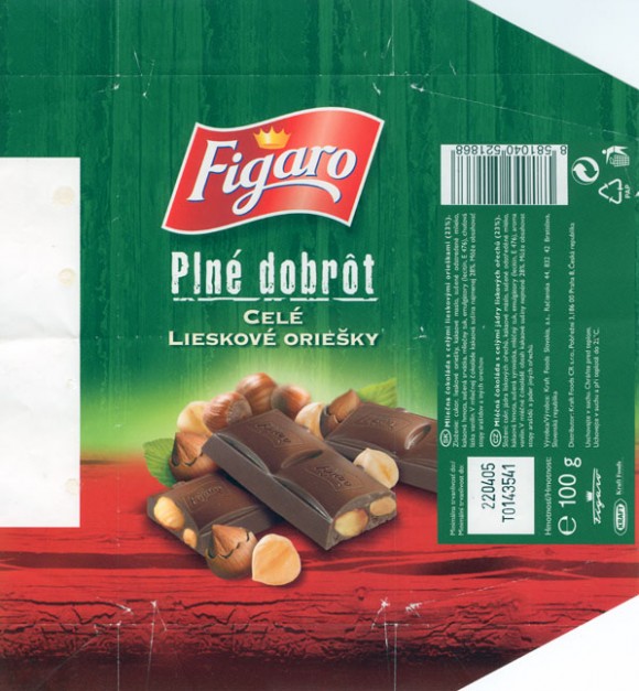 Figaro, milk chocolate with hazelnuts, 100g, 22.04.2004 
Kraft Foods Slovakia, Bratislava, Slovakia