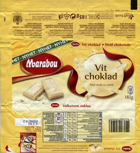 Marabou, Vit choklad, white chocolate, 185g, 30.10.2012, Kraft Foods Sverige, Mondelez International, Sweden