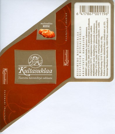 Milk chocolate with rice, handmade chocolate, 100g, 2006, Kultasuklaa Oy, Iittala,  Finland