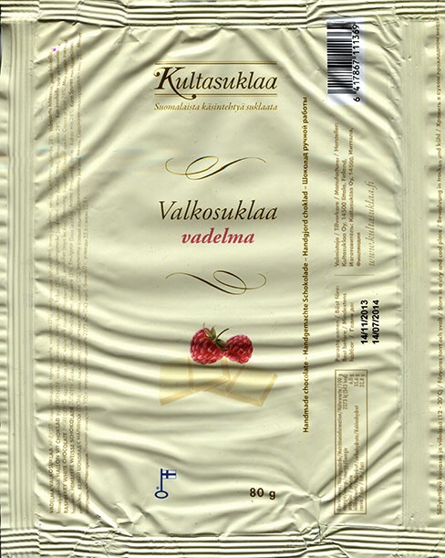 Raspberry white chocolate, 80g, 14.11.2013, Kultasuklaa Oy, Iittala,  Finland