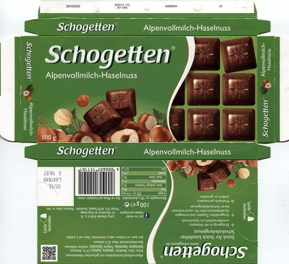Schogetten, Alpine milk chocolate with hazelnuts, 100g, 05.2014, Ludwig Schocolade GmbH&Co.KG, Saarlouis, Germany
