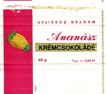 Ananas cream chocolate, 50g, about 1970, Magyar Edisipar, Hungary