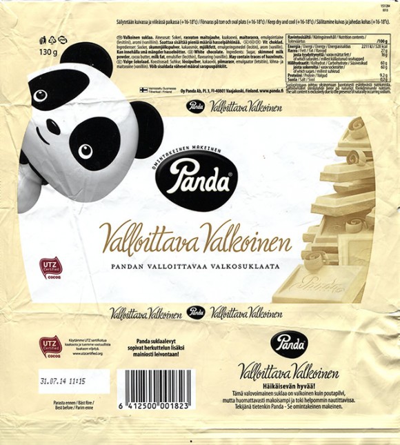 White chocolate, 130g, 31.07.2013, Panda chocolate factory, Vaajakoski, Finland