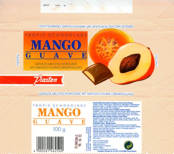 Milk chocolate with mango and guava cream filling, 100g, 22.01.1995, Piasten GmbH & Co KG., Forchheim, Germany