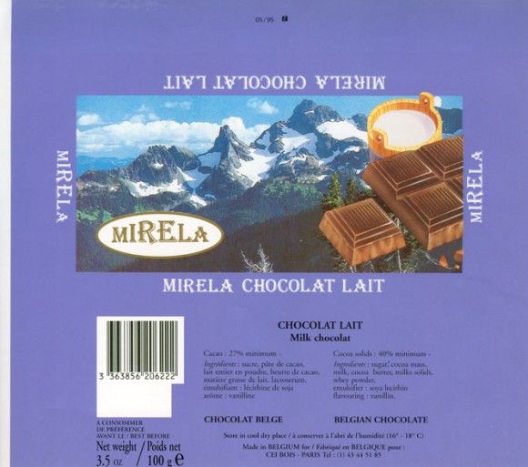 Mirela, milk chocolate, 100g, Made in Belgium for Cei Bois, Paris, France
