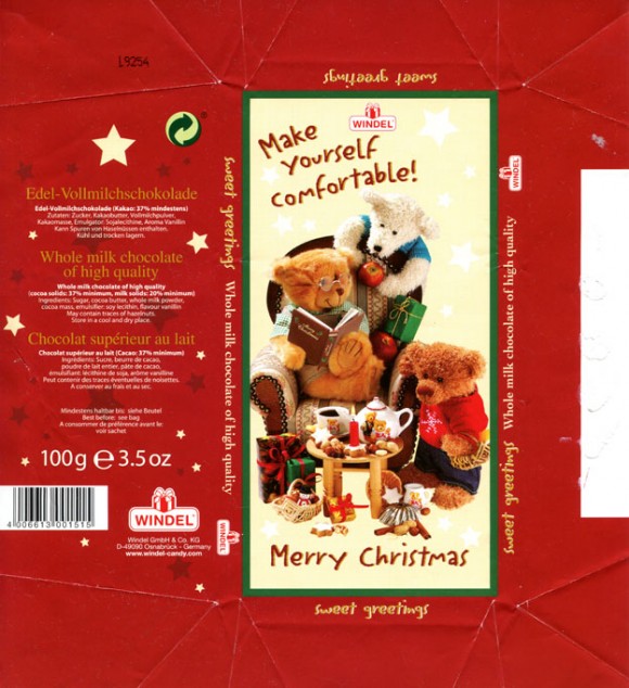 Make yourself comfortable!, Merry Christmas, whole milk chocolate of high quality, 100g, 2009, Windel GmbH & Co.KG, Osnabruck, Germany